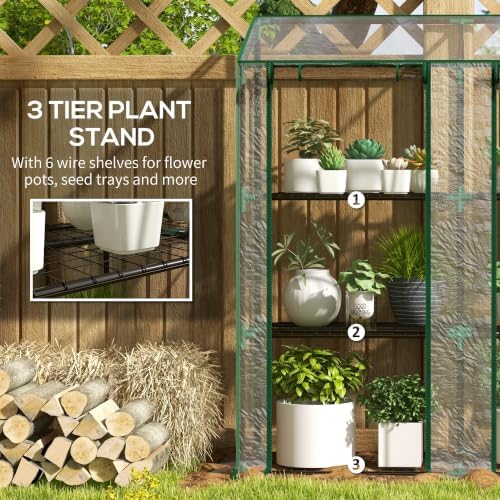 Outsunny Lean-to Greenhouse with 3 Tier Shelves 56.3" x 18.1" x 59.4" Clear