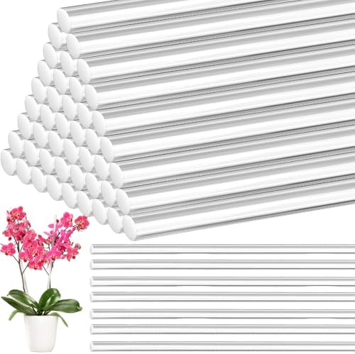 Tebery 50 Pcs 17.3 Inch Acrylic Plant Stakes, Clear Garden Orchid Sticks Rods for DIY Projects, Sturdy Potted Plant Support Stakes Holder for Single Stem Flowers, Indoor and Outdoor Plants