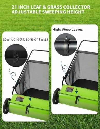 21-Inch Push Lawn Sweeper with 4-Brush System, 3.5 Cu. Ft Push Mower Bag & Heavy-Duty Steel Frame for Yard and Garden Cleanup – Adjustable Brush Height, Collapsible Design