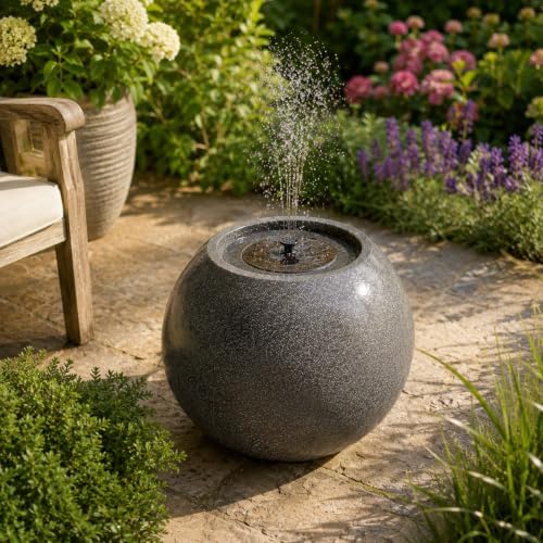 Solar Outdoor Water Fountain Stone-Look Ball for Patio & Garden