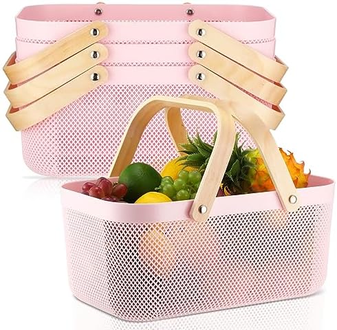Sadnyy 4 Pcs Plastic Mesh Garden Harvest Basket, Large, Pink
