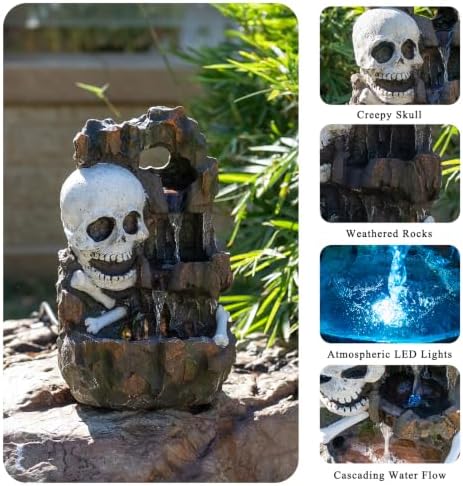 15.9" H Halloween Water Fountain Indoor,Garden Fountain Outdoor with LED