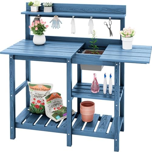 SERWALL Outdoor Potting Bench with Removable Sink,Gardening Table,Blue