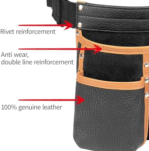 Tool Belt,Genuine Leather Tool Pouch,Detachable & Adjustable Single Side Tool Belt Pouch for Electrician,Carpenter,Construction,Work Apron,Utility Belt.