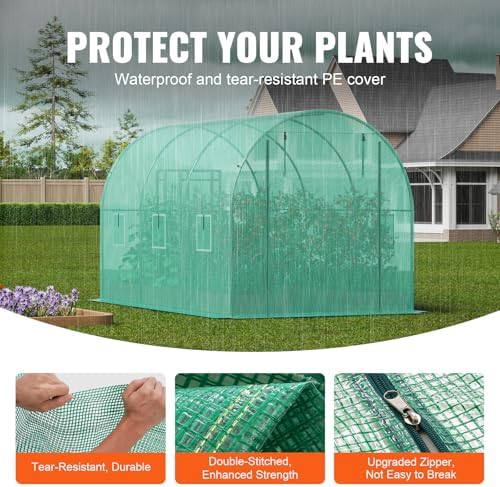 VEVOR Walk In Tunnel Greenhouse 9.6 x 6.4 x 6.2 ft Galvanized Steel Frame