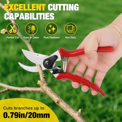 Pruning Shears Pruners for Gardening 8.5 in Professional Bypass Garden Scissors with Sharp SK5 Steel Blade Heavy Duty Hand Garden Shears Clippers for Branch Flower Plant Trimming Cutting Tools