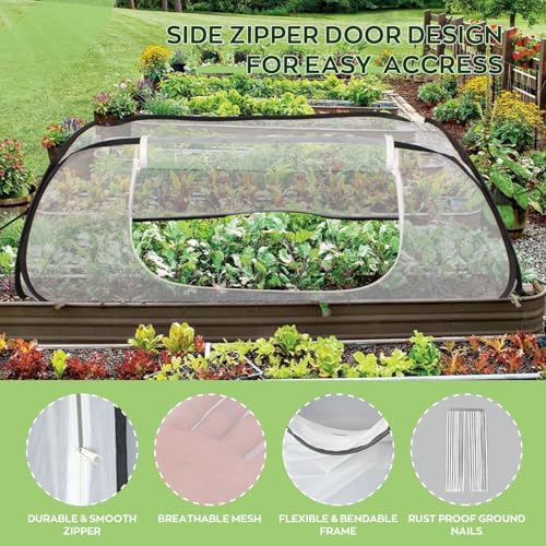 1PC Pop Up Raised Garden Bed Cover, 45x22x18 Inch Mesh Net with Zipper Door