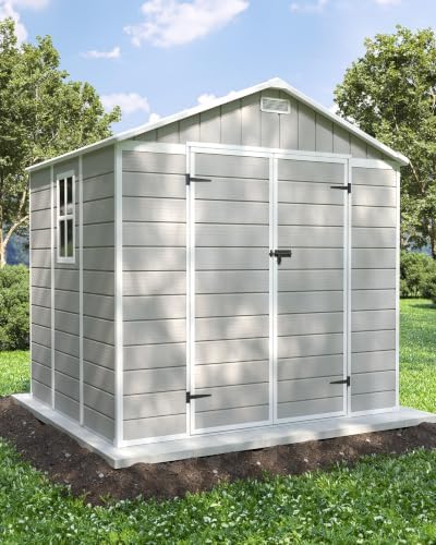 Amopatio 8x6 FT Storage Shed with Floor Included, Sandstone
