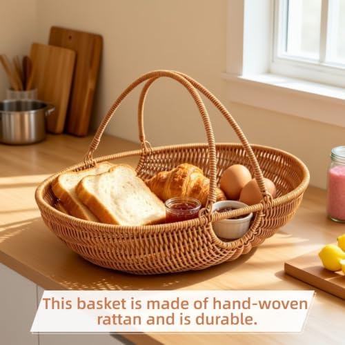 Handwoven Wicker Garden Trug & Harvest Basket with Handles, Garden Flower Baskets for Gathering Vegetables & Gathering Basket for Picnic, Fruit, Storage & Gardening & Organizing (Large Brown)