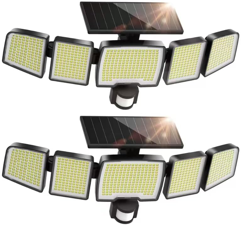 UME Solar Outdoor Lights 620 LED 4500LM, IP65 Waterproof Motion Sensor Outdoor Lights, 5 Heads Solar Security Flood Light 270 Wide Lighting Angle with 3 Modes for Garden Patio Yard - 2 Pack