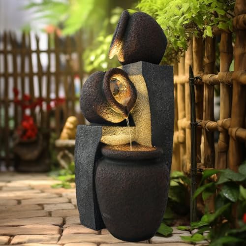 30 Inch Tall Outdoor Water Fountain Waterfalls with 2 LED Lights Yard Art Decor Indoor and Outdoor