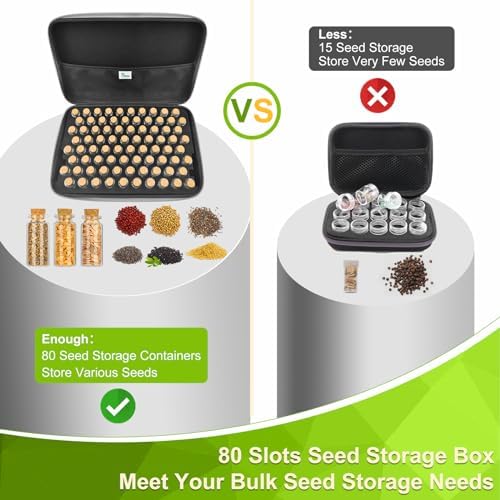 【80 Slots】 Seed Storage Organizer, Sturdy Seed Organizer Storage Box with Dual Zipper Bag and 84Pcs Label Stickers, Glass Seed Storage Container for Flower Vegetable Plants Garden Seeds Saving