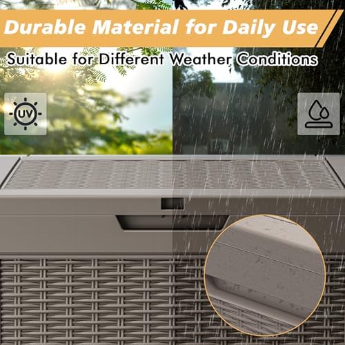Fancyango 34 Gallon Outdoor Storage Deck Box Waterproof, Rattan Grey