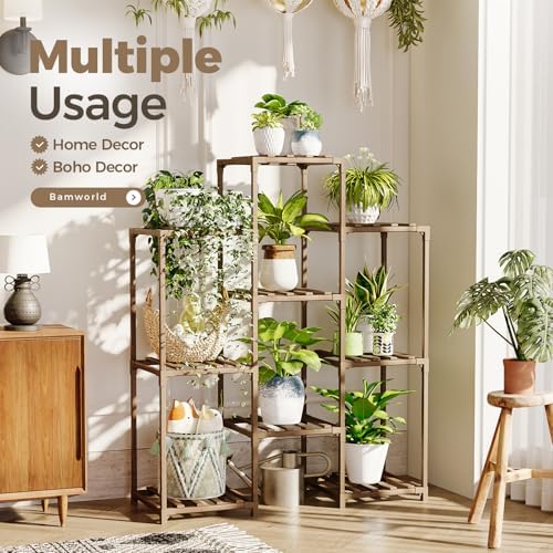 Bamworld Plant Stand Indoor Plants Shelf Outdoor Wood Plant Rack