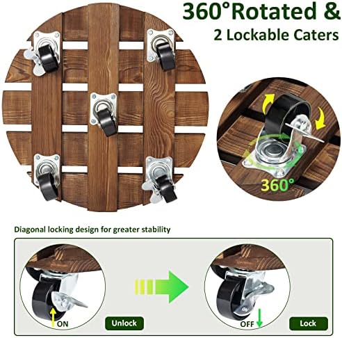 2pack Plant Caddy 12’’Wood Duty Rolling Plant Stand with 2 360° Lockable Caster Wheels,Indoor Outdoor on Roller Patio/Flower Pot/Succulent Pots