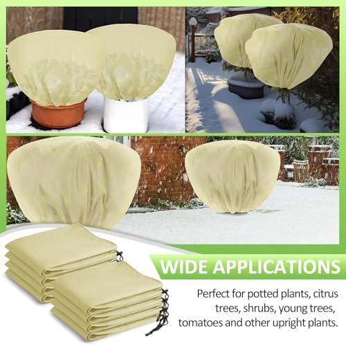 Winter Plant Covers Frost Protection Bags, Beige, 12 Pcs