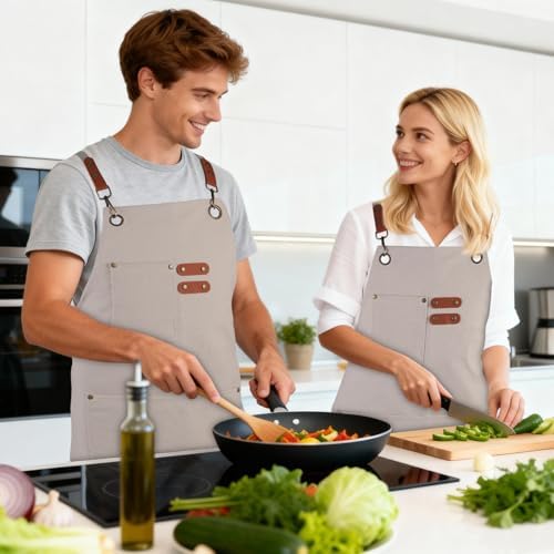 Canvas Cross Back Heavy Duty Chef Aprons with Pockets for Men Women