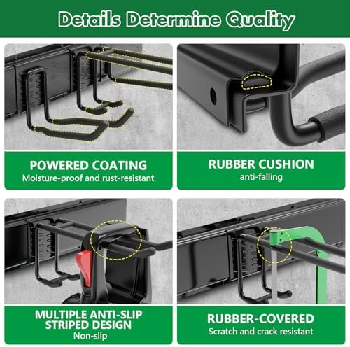 64" Garage Tool Organizer Wall Mount - 720lbs Garden Tool Organizer with Adjustable Hooks, Heavy Duty Metal Garage Storage Rack