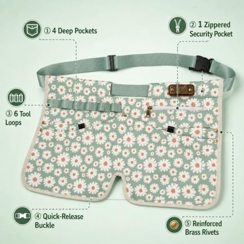 Nylon Gardening Half Apron for Women Gardener Flroist Tools Waist Belt Bag