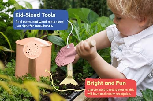 Gardening Set, Tool Kit, for Kids, STEM, Includes Tote Bag, Spade, Watering Can, Rake, Fork, Trowel and Gloves, Egg Hunt