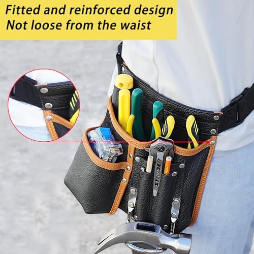 Tool Belt,Genuine Leather Tool Pouch,Detachable & Adjustable Single Side Tool Belt Pouch for Electrician,Carpenter,Construction,Work Apron,Utility Belt.