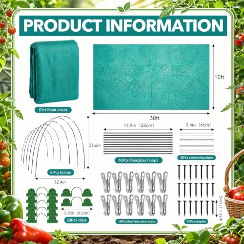 Frost Cloth Kit 10x33 ft Plant Cover Freeze Protection, Green