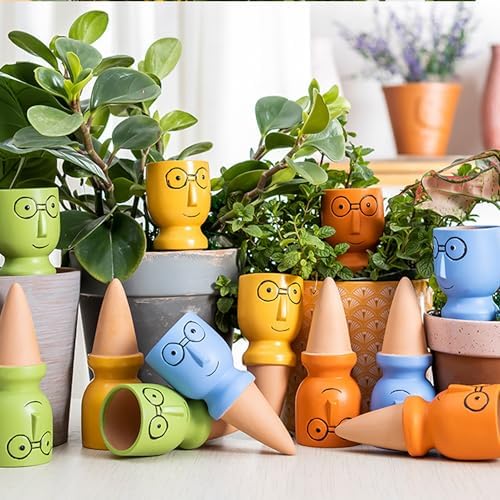8 Pack Terracotta Watering Spikes, Vacation Self-Watering Planters Devices - Continuous Moisture with Slow Release Watering System - Perfect for Indoor Outdoor Plants (Big head-2pc)