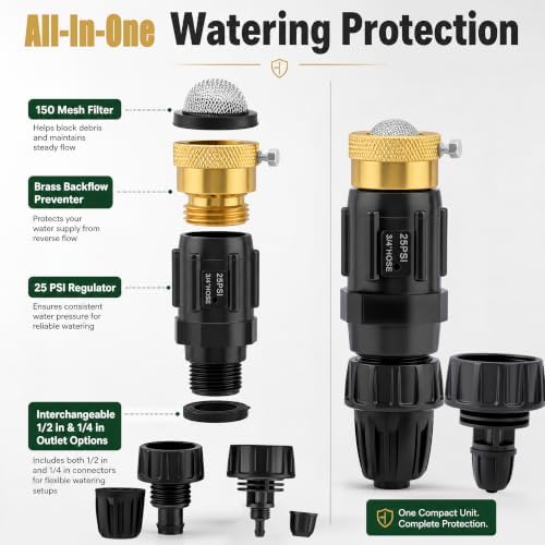Drip Irrigation Faucet Adapter Kit, 25 PSI, 1/2 & 1/4 Inch Tubing, 1 Pack