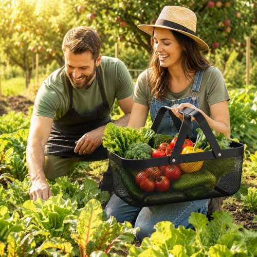 Garden Harvest Basket, Metal Mesh Picking Basket with Attached Handles