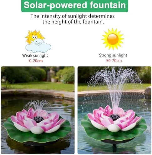 Solar Fountain Pumpwith 7 Spray Nozzles & Detachable Lotus Design