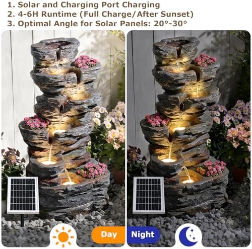 32.7" Tall Rock Solar Powered Water Fountain with LED Lights