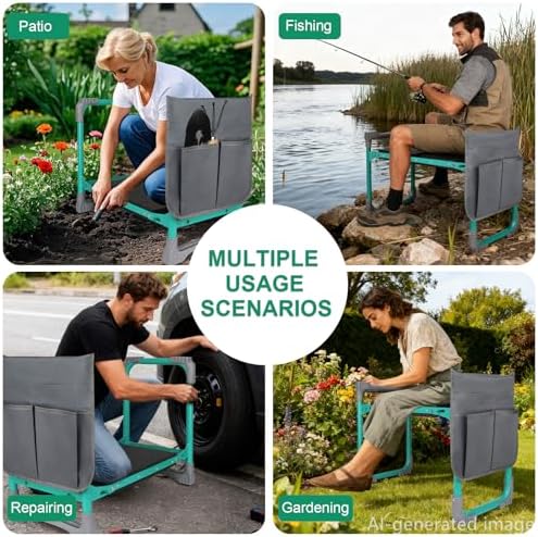 Garden Kneeler and Seat 2-in-1 Foldable Bench, with Storage Bags & Non-Slip Foam Pad
