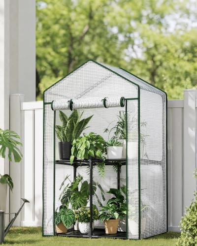 Bamworld 2-Tier Metal Mini Greenhouse 38" Tall Plant House with PE Cover