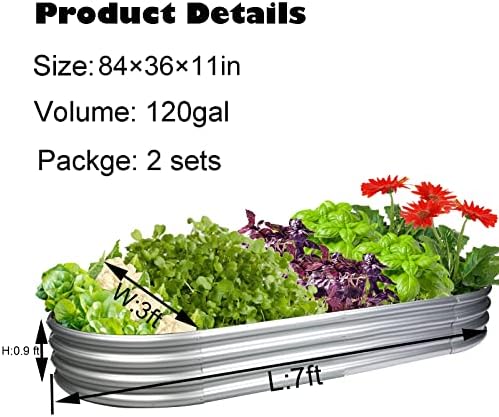 Metal Raised Garden Bed 7×3ft Galvanized Planter Box for Vegetables, Flowers, Herbs, and Succulents, 2 Sets