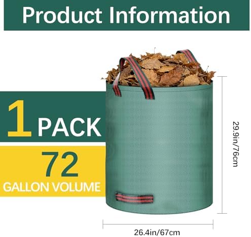 72 Gallon weed bag extra large lawn and leaf bags lawn bags leaf bags reusable,It can be used to Cleaning fallen leaves, weeds, and yard trash, store outdoor toys and camping supplies, or for moving