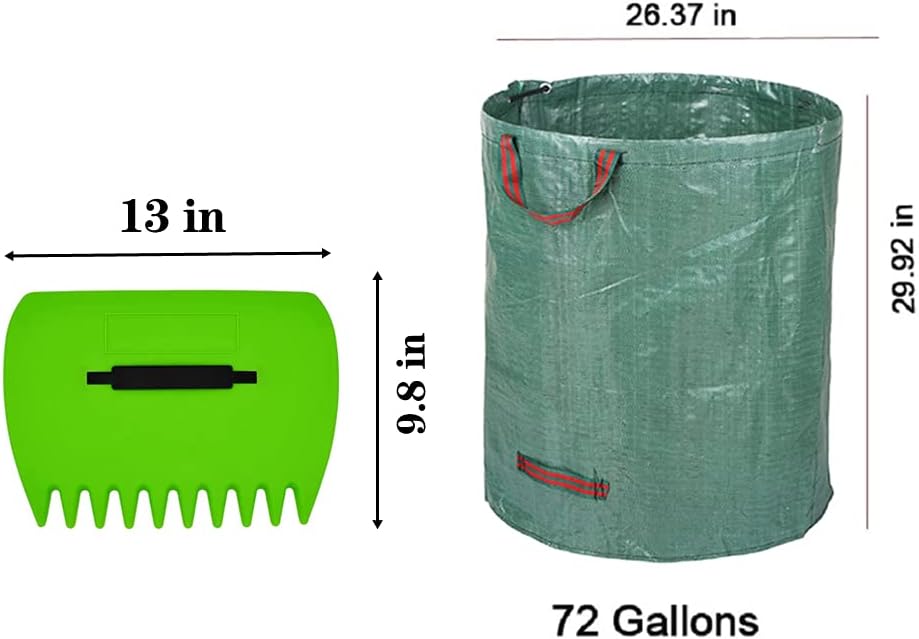 CFH-ALLEZ 1 Pair Lawn Claws Leaf Scoop Collect + 1 Pack 72 Gallons Reusable Light Green Garden Bag
