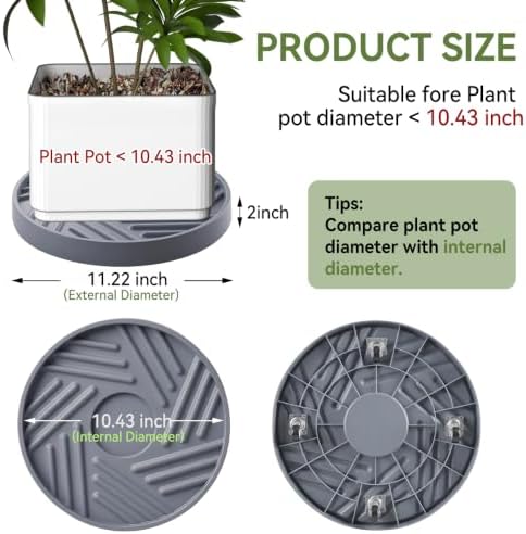1 Pcs Plant Caddy with Hidden Wheels 11.22 Inch Heavy Duty Rolling Plant Stand, Indoor Outdoor Plant Saucer Tray with $9.9 Garden Tools (Gray)