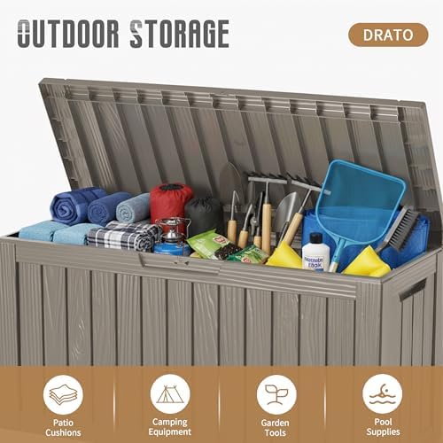 100 Gallon Waterproof Deck Box Outdoor Storage Box with Wheels Grey