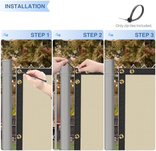 E&K Sunrise 6' x 202' Privacy Fence Screen with Grommets, Outdoor Windscreen Fence Covering Privacy Screen UV Blockage for Backyard Garden Patio, Zip Ties Included (Beige)