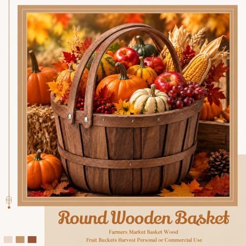 Marsui 10 Pcs 11'' x 6.5'' Large Wooden Apple Basket Bushel Baskets Handle