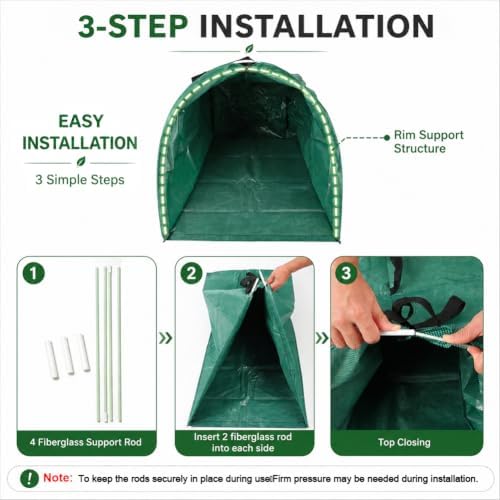 50 Gallon Leaf Bag with Rigid Opening, Reusable Yard Collector