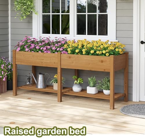 GHWIE Raised Garden Bed with Shelf,Elevated Wooden Planter Box with Legs,Garden Planter for Backyard, Patio, Balcony
