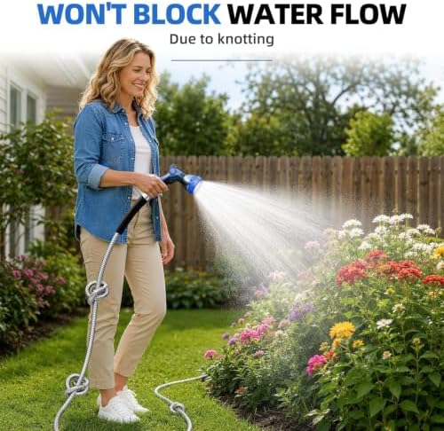 SPECILITE 5/8" 304 Stainless Steel Metal Garden Hose 25FT with Blue Nozzle