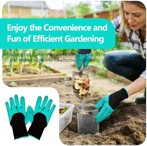 4 Pack Underground Worm Composting Bin with Gardening Gloves - Small Round Metal Stainless Steel Composter for Family Garden, Outdoor Compost Bins (4)