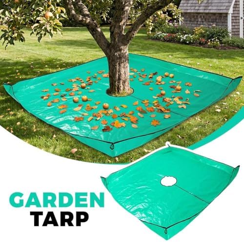Landscape Pruning Tarp – 39.37" Square Waterproof Tree Trimming Mat with Center Hole & Corner Buckles, PE Bush Shrub Clippings Catcher for Yard Garden Leaf Collection