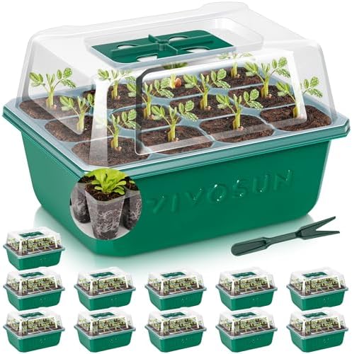 VIVOSUN 12-Pack Seed Starter Trays, 144-Cell Starter Kit with Humidity Dome