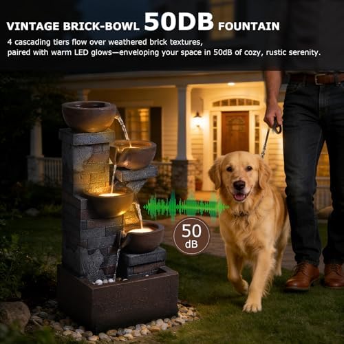 33.5" Tall Outdoor Water Fountain with LED Light
