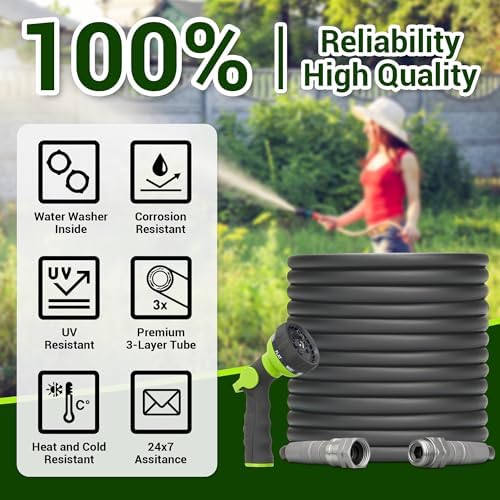 75FT Heavy Duty Garden Hose, 75 FT x 1/2 ID Durable Outdoor Water Hose