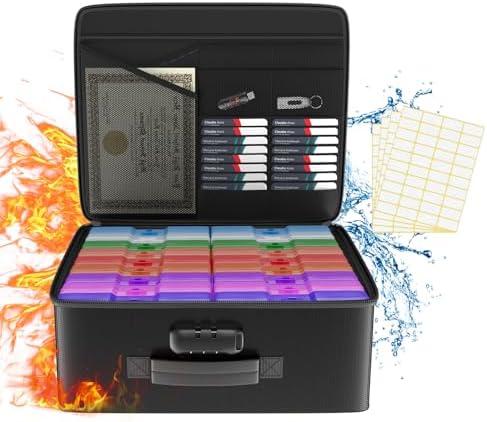Fireproof Safe Photo Storage Box with 18 Inner 4"x6" Multicolor Photo Cases