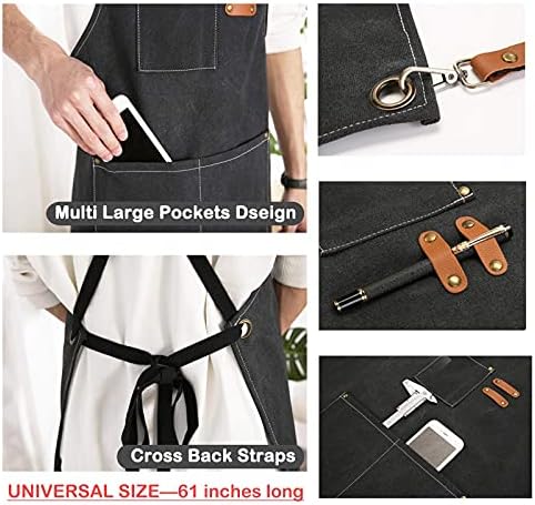 Chef Apron,Cross Back Apron for Women and Men,Cotton Canvas Apron with Adjustable Straps and Large Pockets,Kitchen Cooking Baking Bib Apron